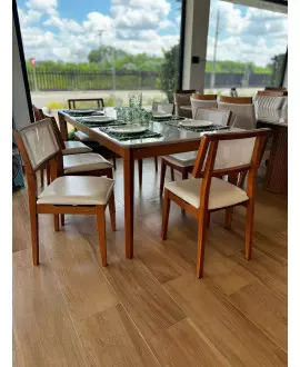Sala de Jantar com Vidro 8 Cadeiras 2,0x1,0m - Berlim - Star Móveis