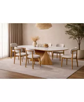 Sala de Jantar Base Escultural em Madeira 6 Cadeiras 2,0x1,0m - Laís - Harmonia Salas