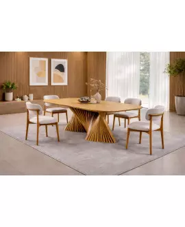 Sala de Jantar Base Torcida em Madeira 6 Cadeiras 1,60x0,90m - Laís - Harmonia Salas