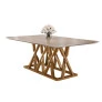 Mesa de Jantar Moderna Madeira Maciça com Vidro - Quartzo - Harmonia Salas
